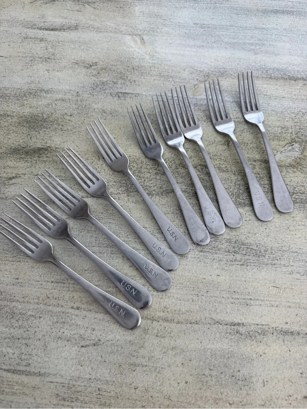 U.S. Navy U.S.N. Marked Dinner Forks - Set of 10- Silver